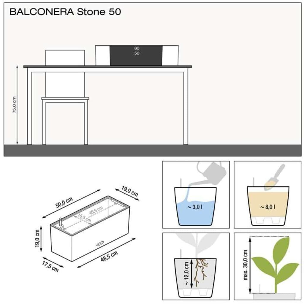 LECHUZA taimekast „BALCONERA Stone 50 ALL-IN-ONE” hall hind ja info | Lillekastid | kaup24.ee