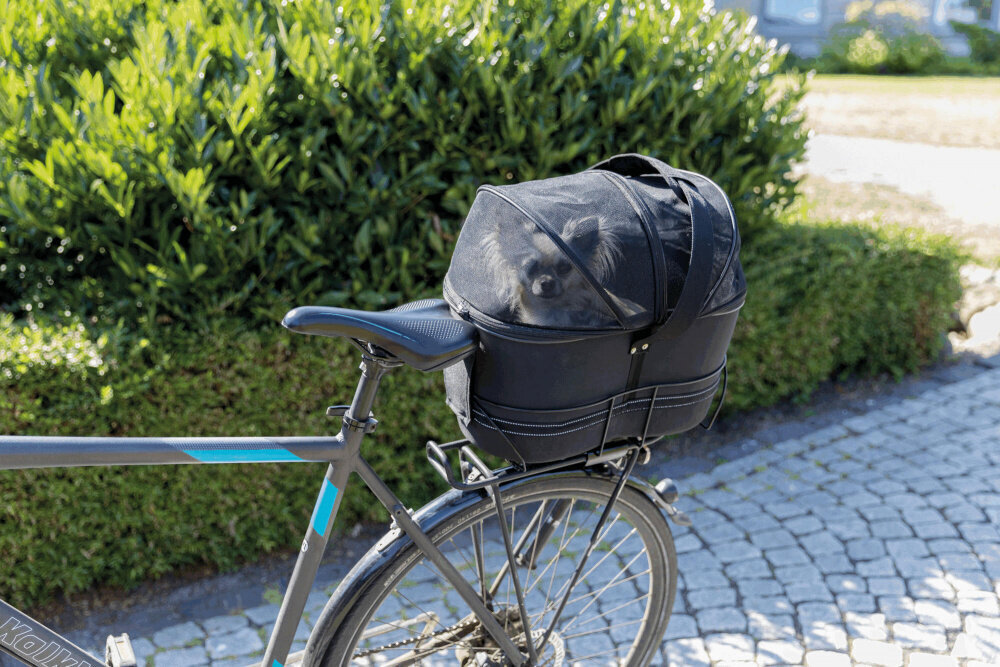 Lemmikloomakandja - korv jalgrattale Trixie, kitsastele pakiraamidele, 29x42x48cm, must hind ja info | Transportkorvid, puurid | kaup24.ee