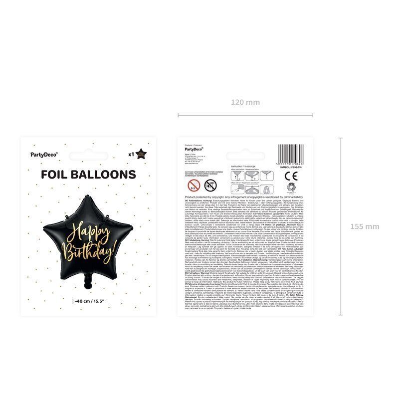 Fooliumist õhupall "Palju õnne sünnipäevaks" 40cm must hind ja info | Õhupallid | kaup24.ee