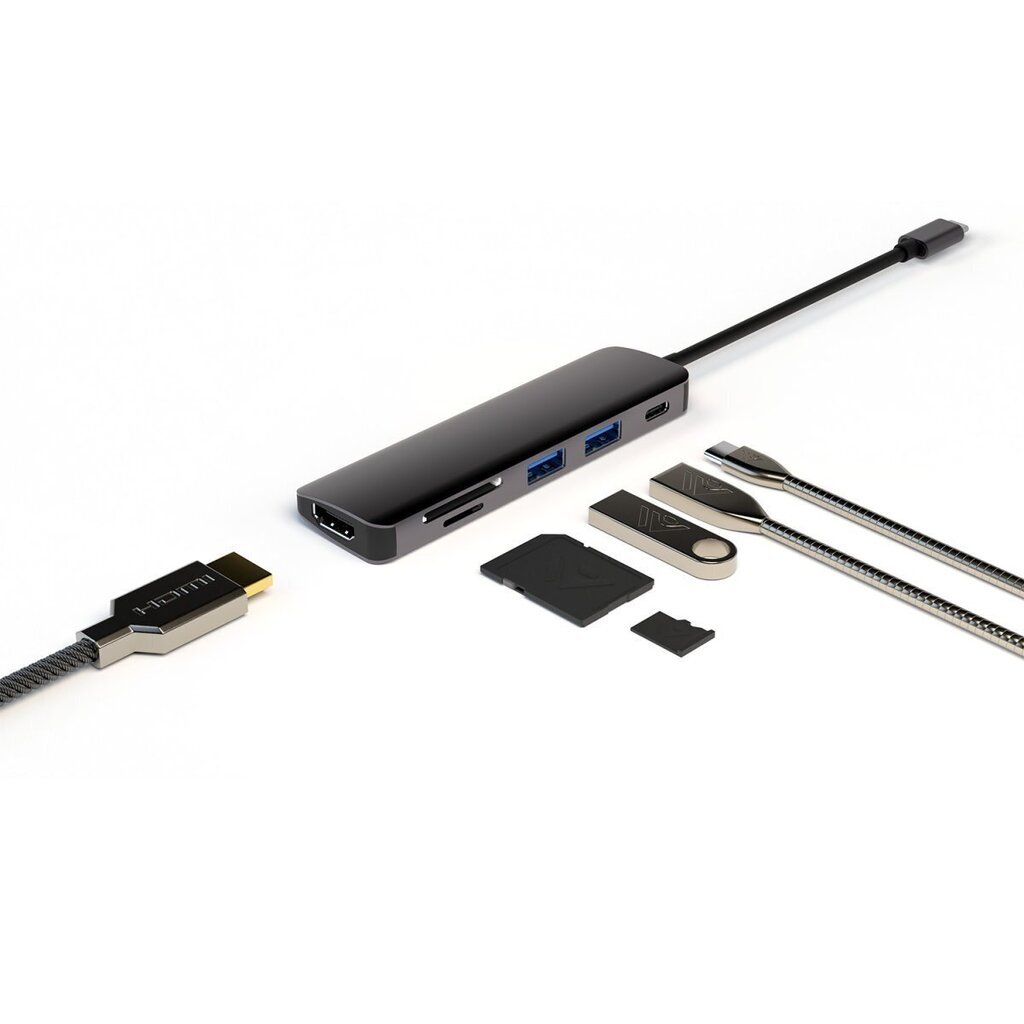 4smarts USB-C Hub 6in1 / USB 3.0 x2 / USB-C / HDMI / SD card reader / TF card reader hind ja info | USB jagajad, adapterid | kaup24.ee