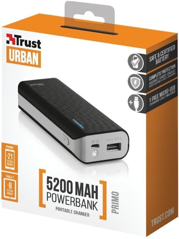 Akupank POWER BANK USB 5200MAH PORTAB./BLACK PRIMO 21635 TRUST цена и информация | Akupangad | kaup24.ee