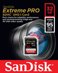 Карта памяти Sandisk 32GB SDHC Extreme Pro 95MB/s, V30, UHS3 цена и информация | Карты памяти для фотоаппаратов, камер | kaup24.ee