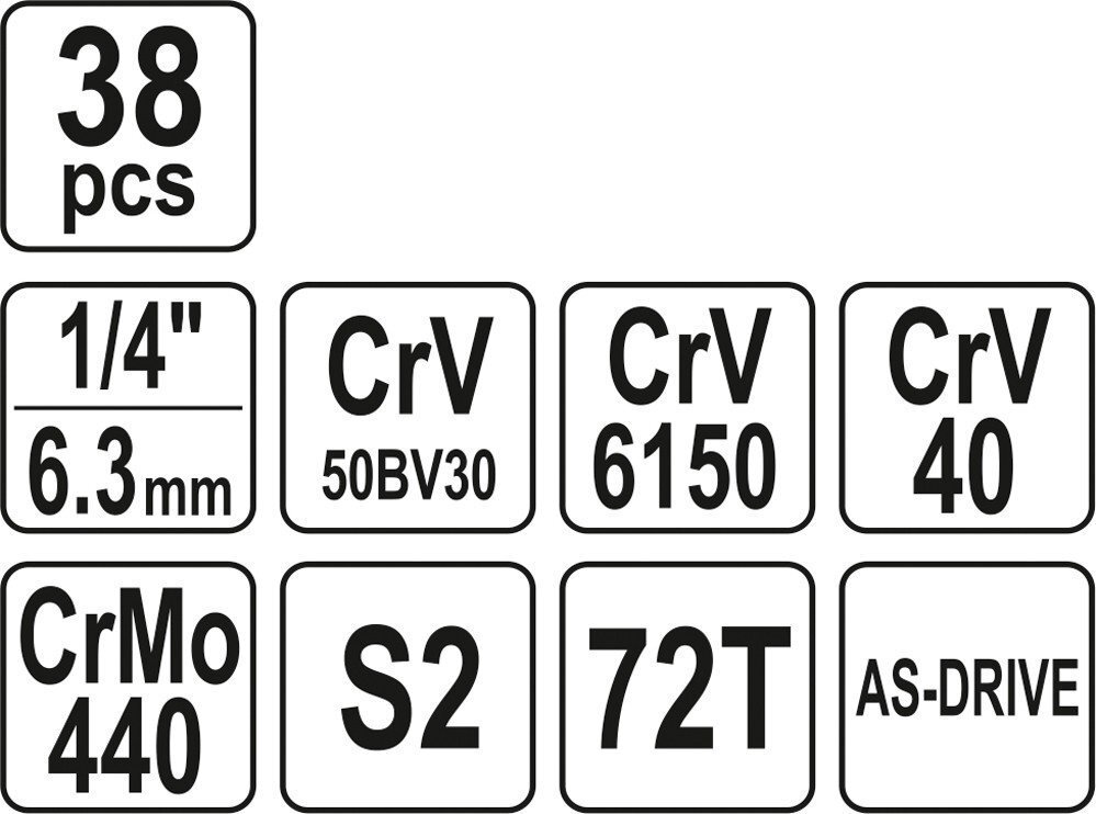 Tööriistakomplekt 38 tk. 1/4 CrV Yato YT-14471 цена и информация | Käsitööriistad | kaup24.ee