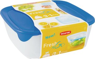 Набор посуды для еды Fresh &Go, прямоугольный, 3 шт, 2+1+0,5 л, синий цена и информация | Посуда для хранения еды | kaup24.ee