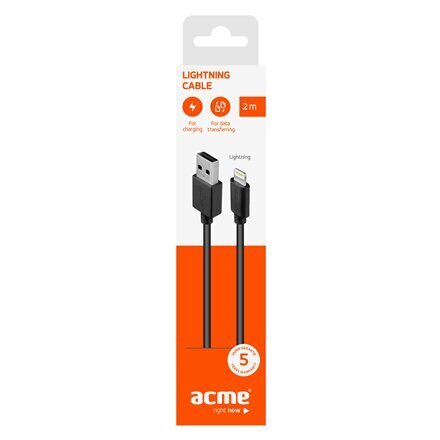 Acme CB1032 Lightning, USB A, 2 m, Black цена и информация | Mobiiltelefonide kaablid | kaup24.ee