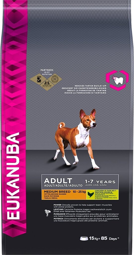 Kuivtoit koertele Eukanuba Adult​ kanalihaga, M, 15 kg цена и информация | Kuivtoit koertele | kaup24.ee