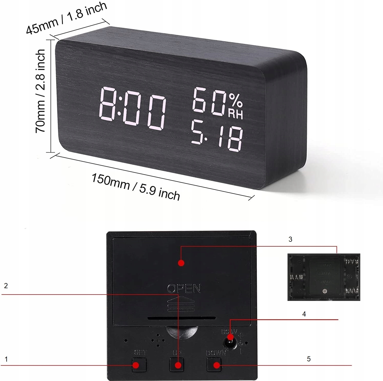 Elektrooniline äratuskell termomeeter Hügromeeter Lisafunktsioonid Digitaalne ekraan Quartz Movement