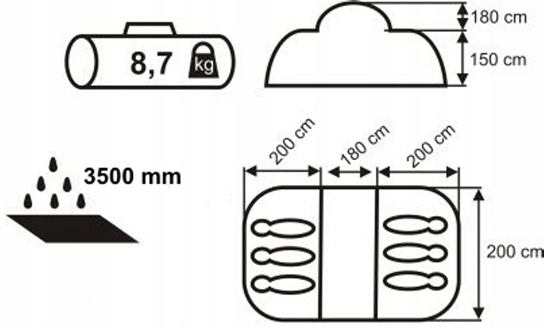 Telk NADIR 6 PRO ACAMPER 3500mm 6 inimesele Kahekordne keretüüp (padjaga)