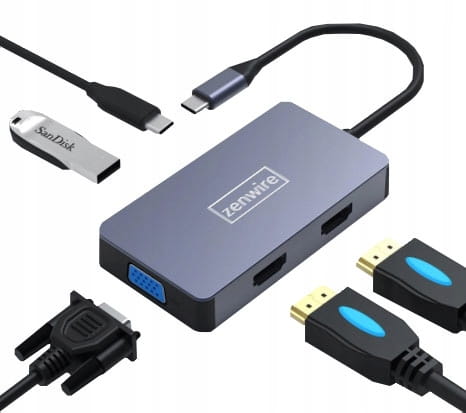 ADAPTER HUB 5W1 USB-C 2x HDMI 4K/VGA/USB 3.0/PD ZW