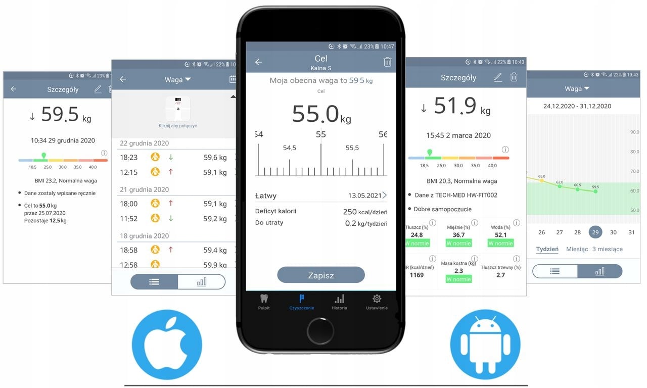 ANALÜÜTILINE TECH-MED BLUETOOTH 12in1 SKAAL 180 kg Lisafunktsioonid Bluetoothi ​​automaatne väljalülitus