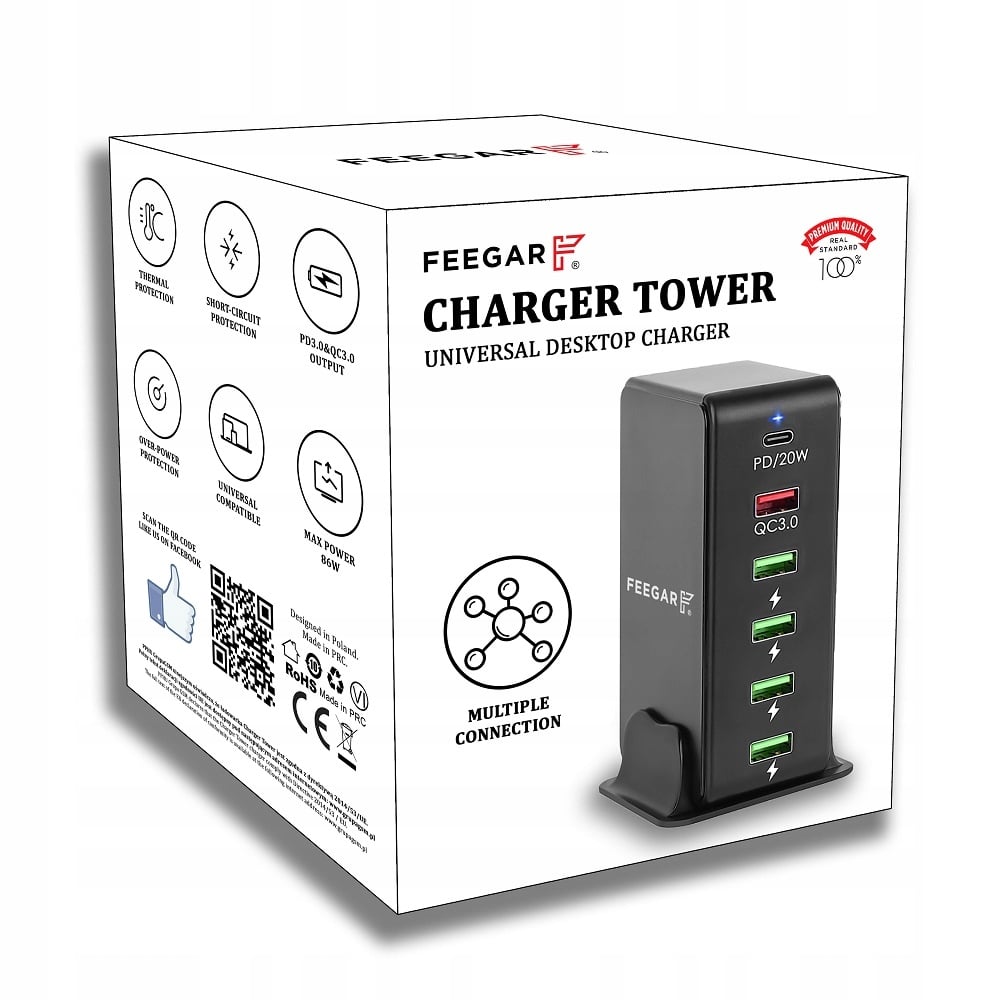 Seinalaadija Feegar Tower 86W 6x USB Type C EAN (GTIN) 5904610880173