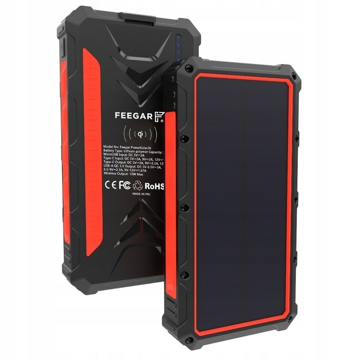 Päikesepank Feegar 36000mah 20W 4x USB-C QI Väljundvool 3,0 A