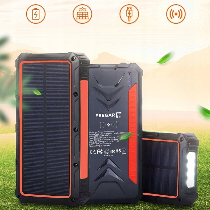 Solar Power Bank Feegar 36000mah 20W 4x USB-C QI Tootjakood FEE-02000