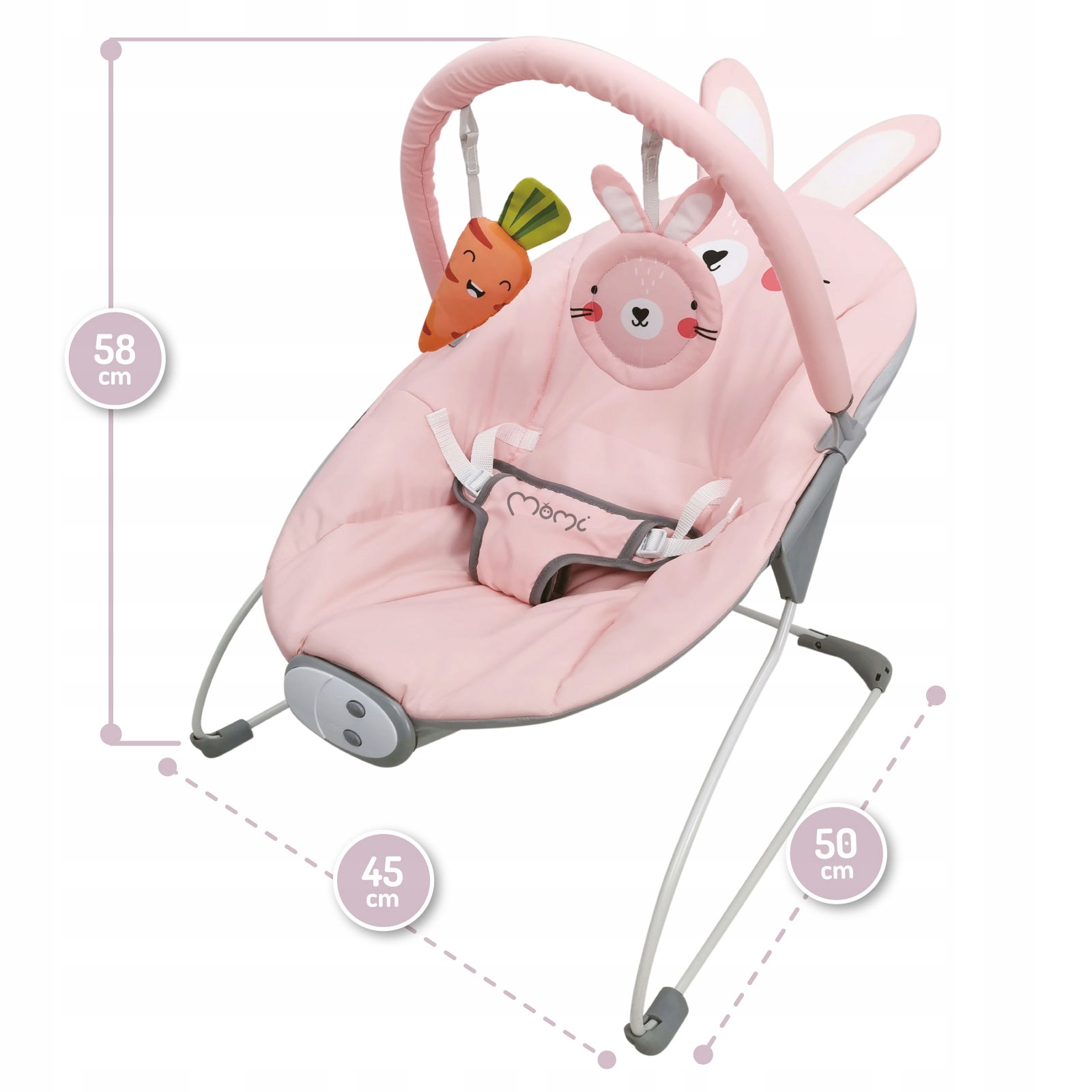 Rocker bouncer vibreeriv muusika 3in1 MoMi GLOSSY Toote kõrgus 58 cm