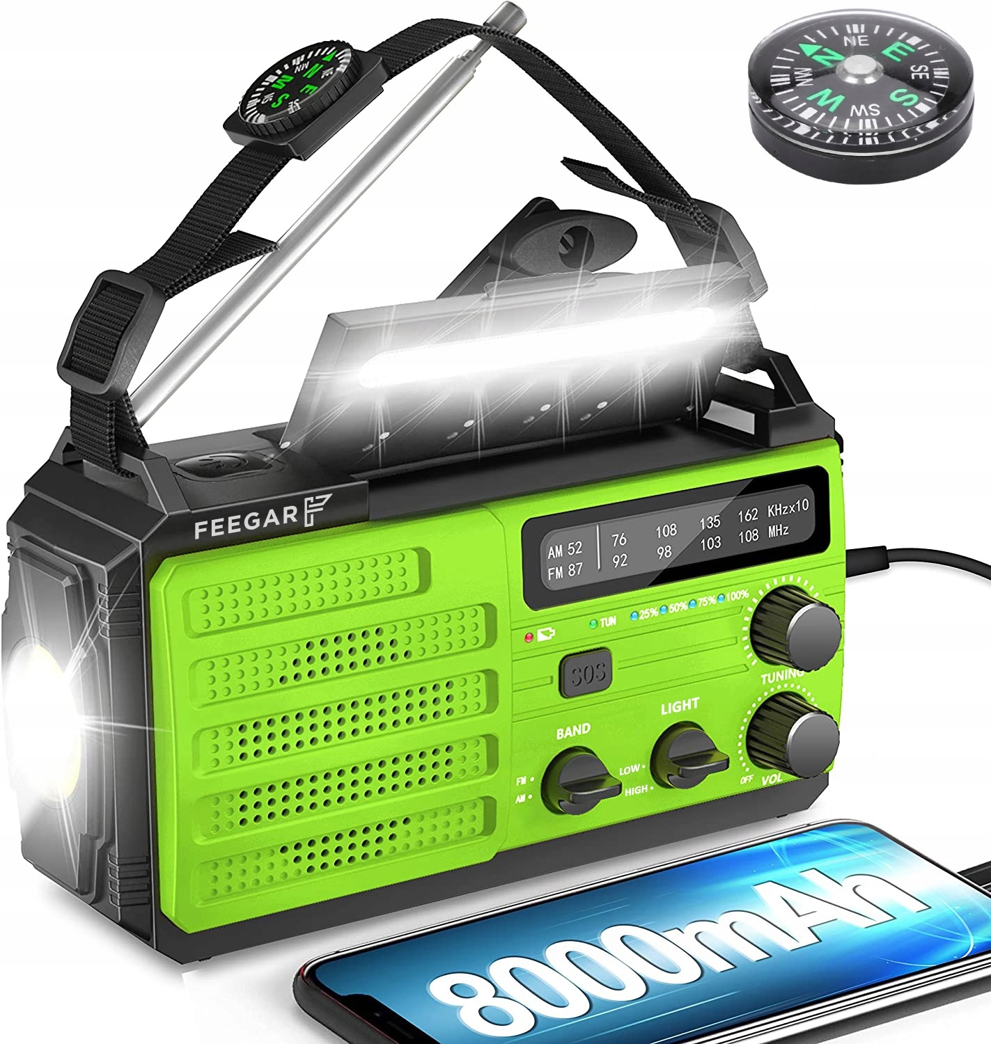 Радиоприемник Фонарик Feegar Renewable Radio Solar Powerbank 8000 мАч цена  | kaup24.ee