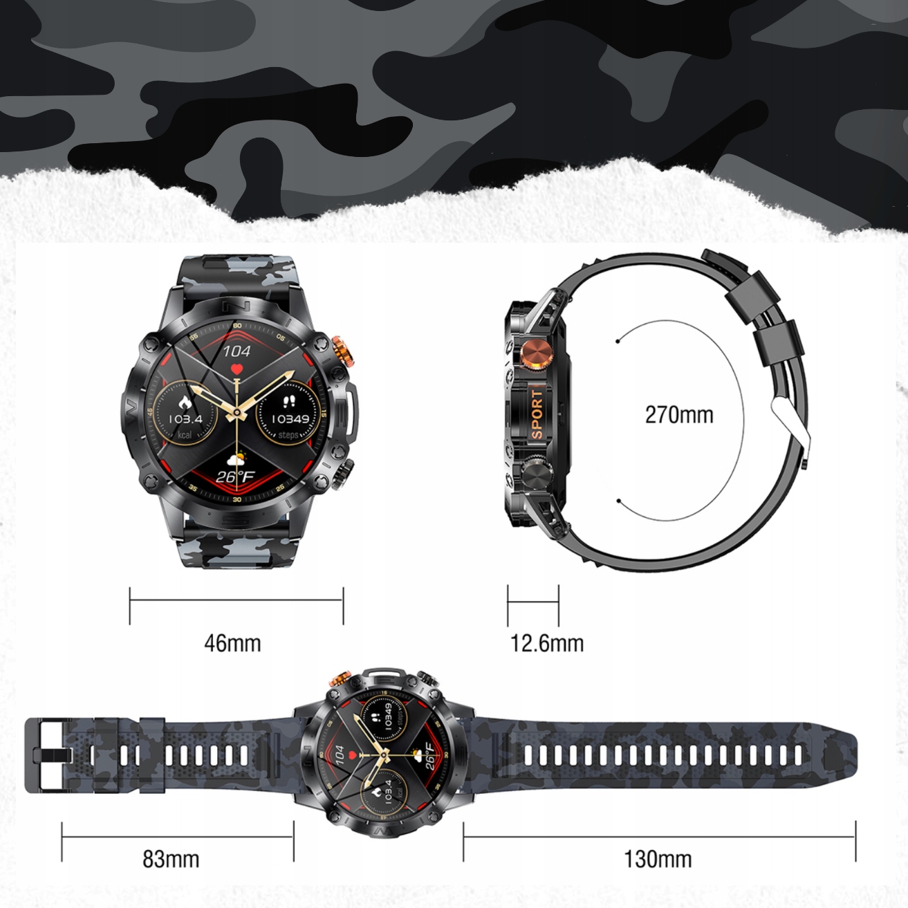 ZEGAREK SMARTWATCH MĘSKI 466x466 ROZMOWY MENU PL Obsługa ładowania bezprzewodowego tak