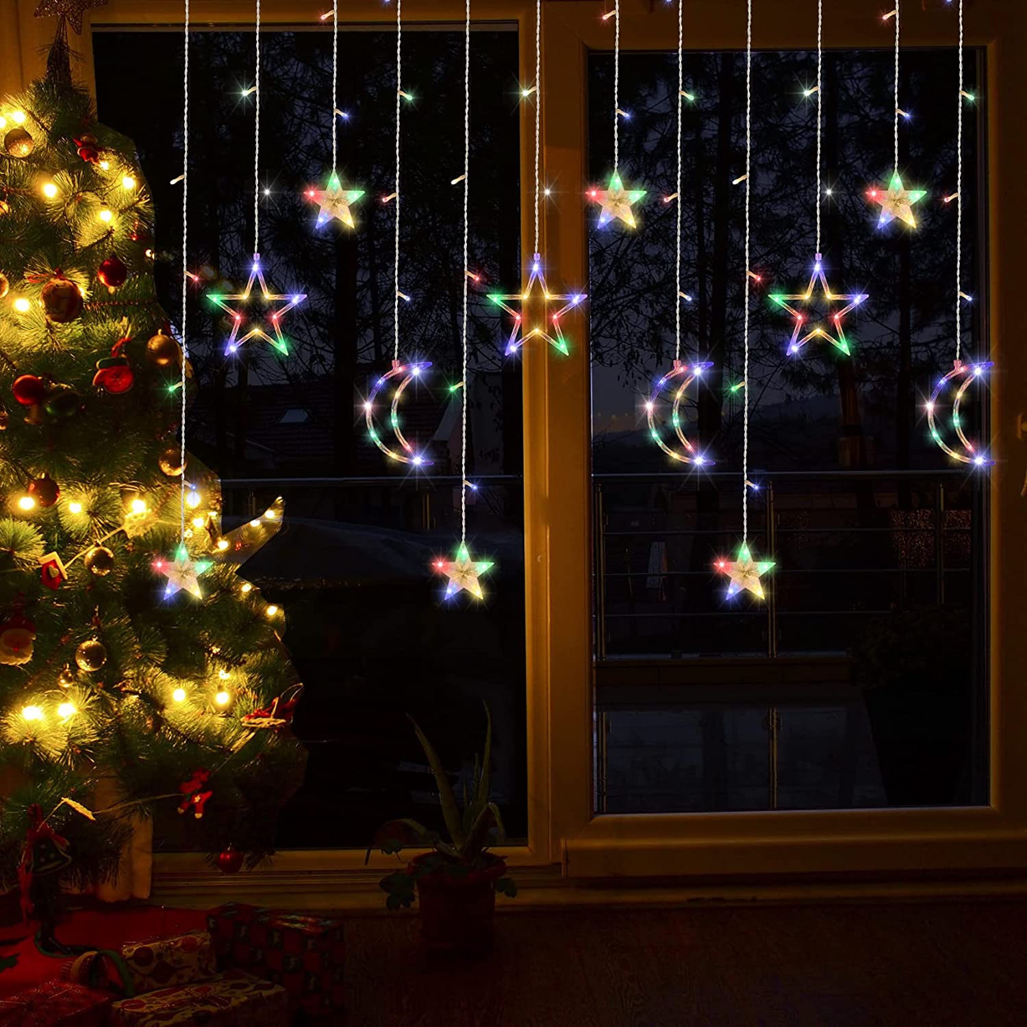 GARLAND CURTAIN LED STARS JÕULUTULED 3M Tuled on mitmevärvilised