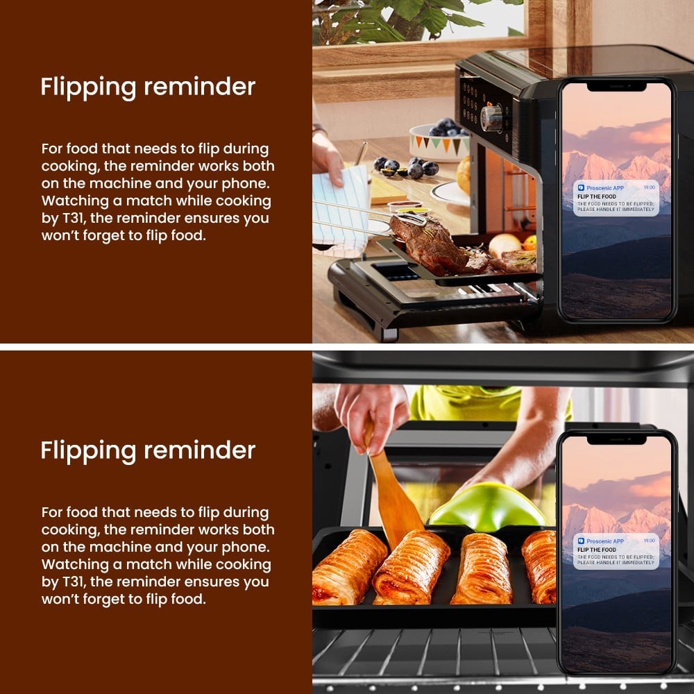 Proscenic T31 1700W Air Fryer Oven, 15L Large Capacity, 12 Presets, 360 Degree Air Circulation, Flipping Reminder, Touch Screen, APP Control