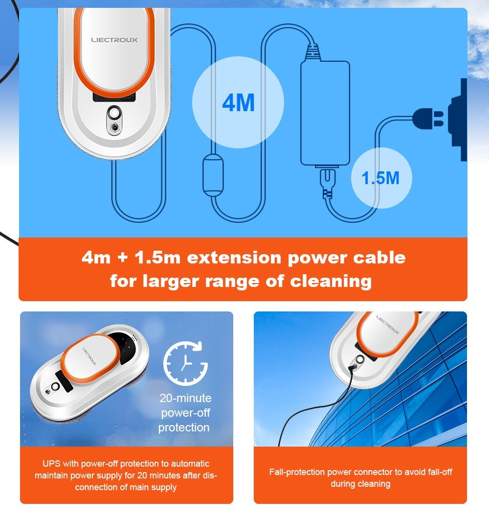 Liectroux HCR-09 Window Cleaning Robot, 2800Pa Suction, 3 Auto Cleaning Modes, UPS Function, Edge Detection, Remote Control