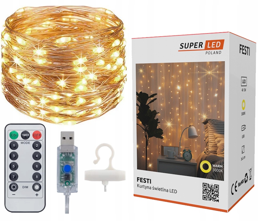 Valguskardinad 300 LED Garland Lambid 3x3 m USB SuperLED kaablid + pult