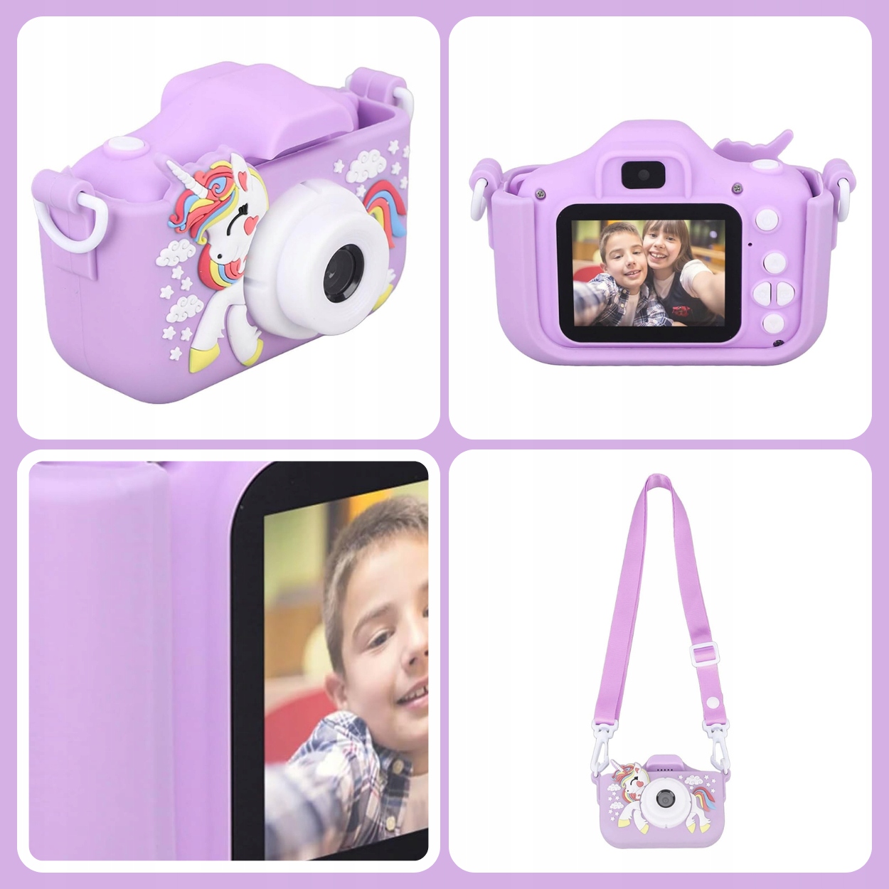 KAAMERAID LASTELE LASTELE FULL HD UNICORN PURPLE + CARD 32GB Tootjakood Unicorn kaamera lastele PURPLE 32GB