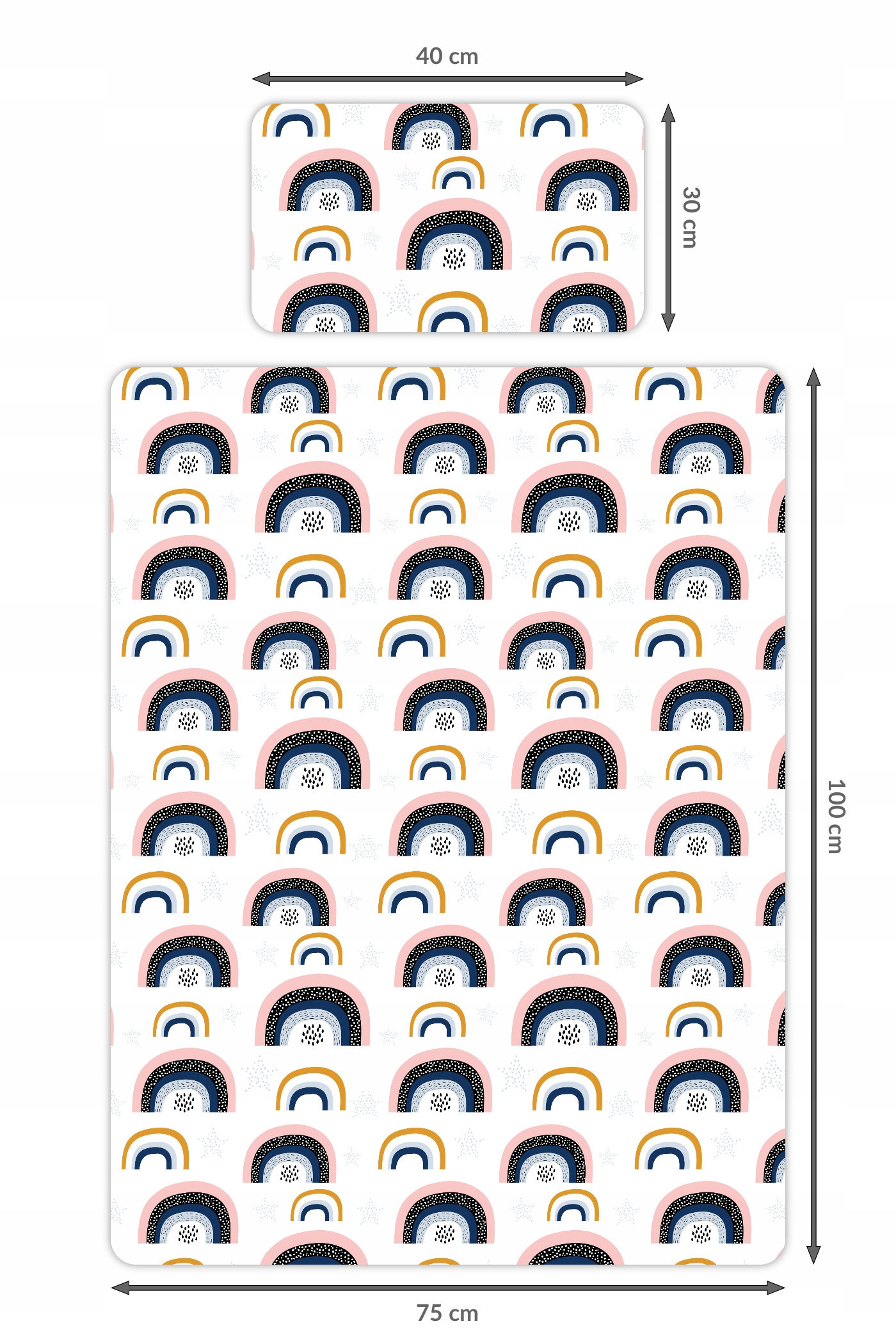 SET vikerkaare täidisega vikerkaare voodipesukomplekt lasteaeda, teki laius 75 cm