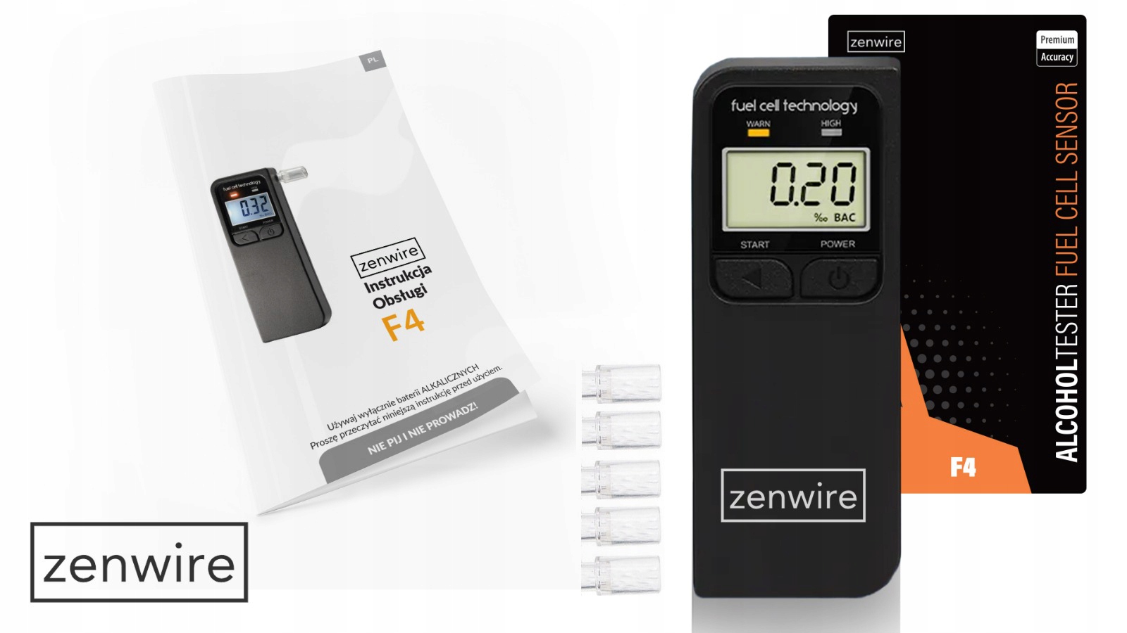 Professionaalne elektrokeemiline alkomeeter Zenwire F4 kalibreerimine 24m 5x MOUTHIPES Brand Zenwire