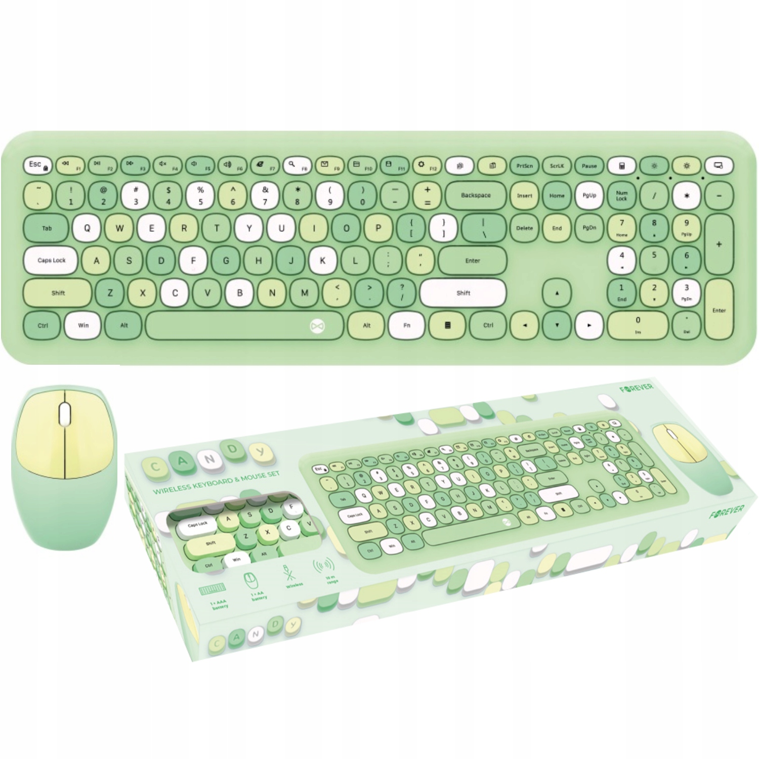 Arvuti klaviatuur, juhtmevaba hiir, värviline komplekt, roheline Forever