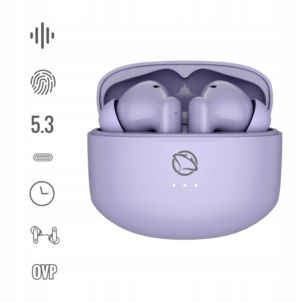 Manta RYTMO TWS bluetooth belaidės į ausis įdedamos ausinės, violetinės spalvos, originalios pakuotės būklė