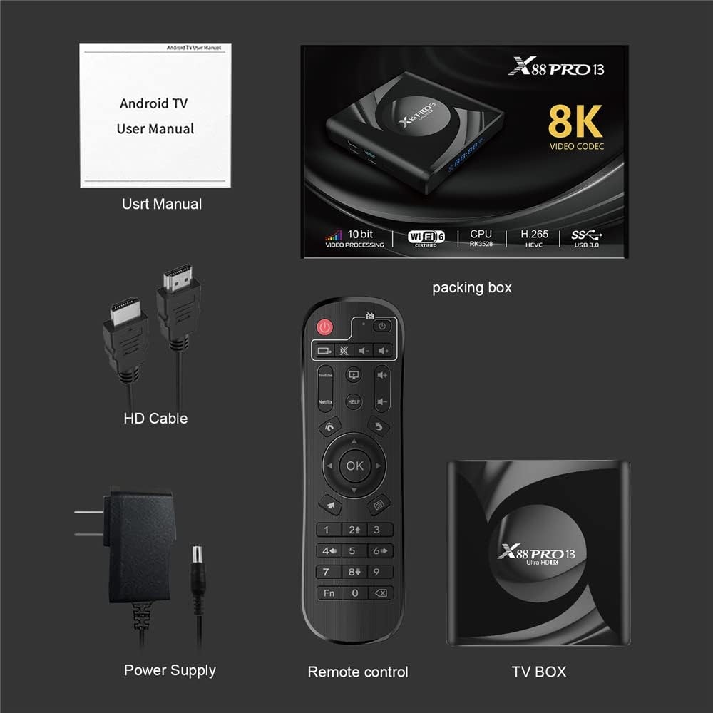 Smart TV box X88pro, 2/16GB, Wifi 6, Android 13, HDD mängija, originaalpakendi seisukord